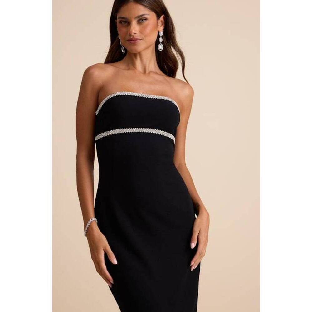 Lulus Kassine Black Rhinestone Cutout Strapless Maxi Dress - Size XS
Tags on